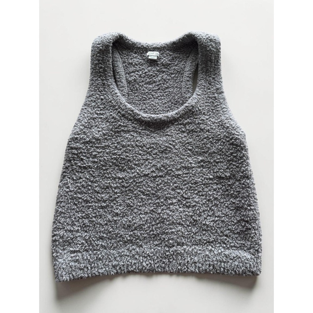 Aerie Grey Sherpa Popcorn Knit Racerback Crop Tank Top Womens Large